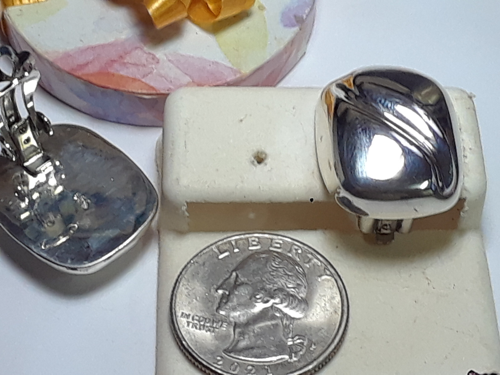 Vintage Puffed Polished Rectangular Sterling Silv… - image 3