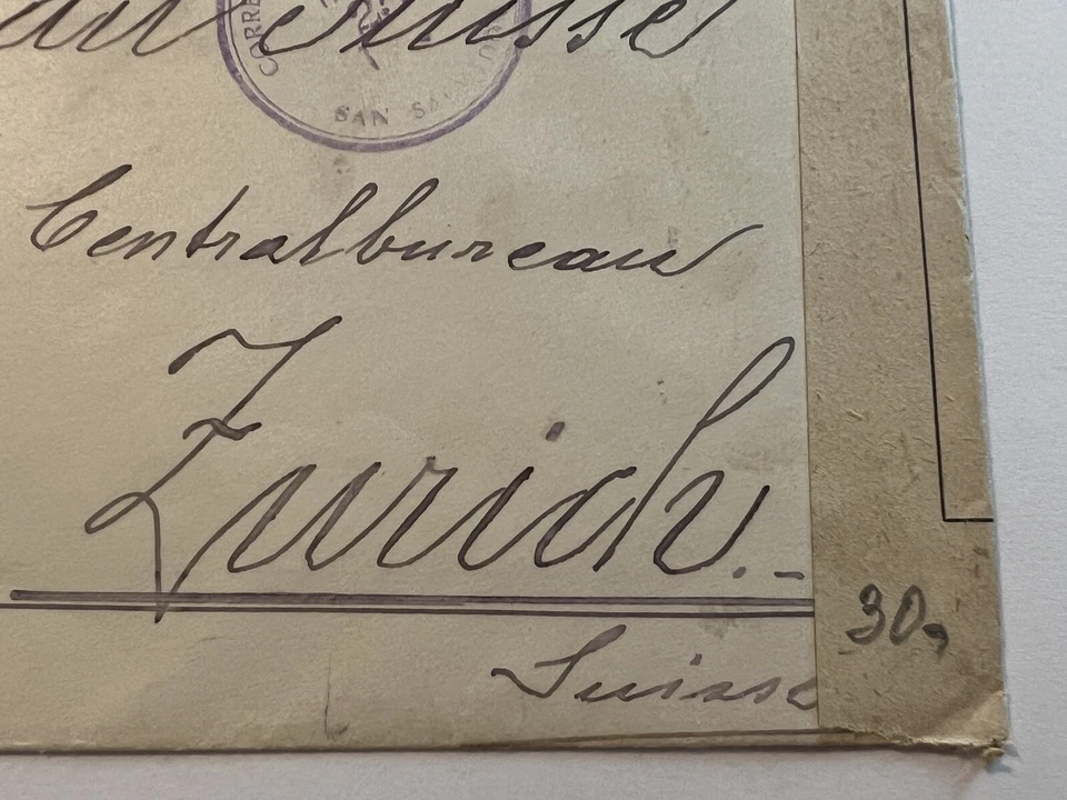 1918 EL SALVADOR BANK EXTERIOR COVER TO ZURICH SWITZERLAND MANY UNIQUE CANCELS - Image 3 of 4