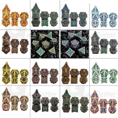 7-teilig W4-W20 Poly Würfel Set Metall Spitz Für Warhammer RPG DND DSA Tabletop