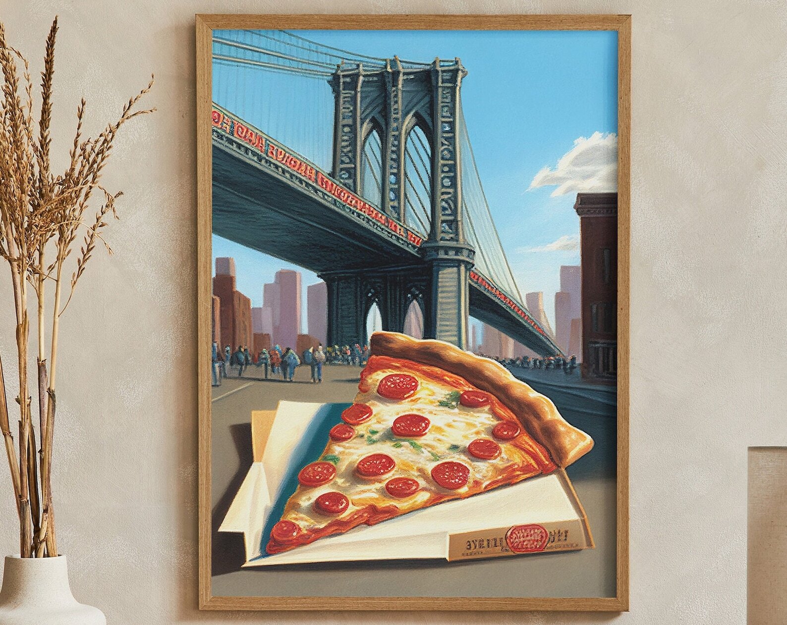 **Brooklyn Bridge New York Pizza Print Art – Instant Download Wall Decor**