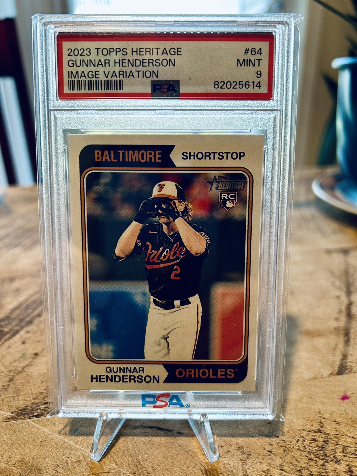 GUNNAR HENDERSON 2023 Topps Heritage #64 IMAGE VARIATION Orioles Rookie PSA 9 RC
