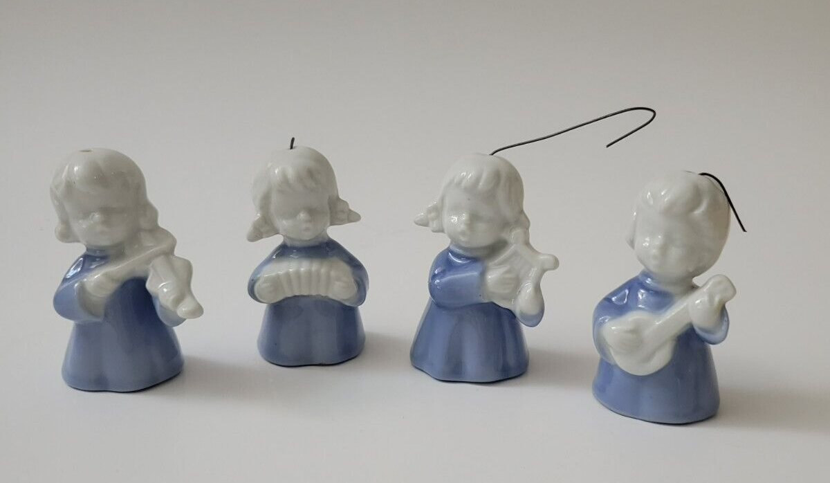 Vintage Porcelain Christmas Ornaments Featuring Colonial Children Playing Musical Instruments