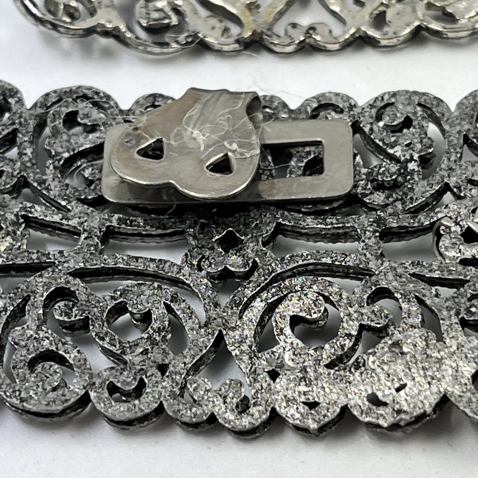 Vintage Silver Tone Ornate Shoe Clips Buckle Metal Pair Rectangle Set Of 2