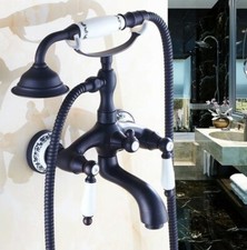 Black Finish Brass Tub Faucet Wall Mounted Bathtub Filler Tap Hand Shower 2tf530