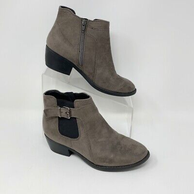 Soda Womens Gray Faux Suede Side zip Heeled Bootie, Size 7.5 Buckle ...