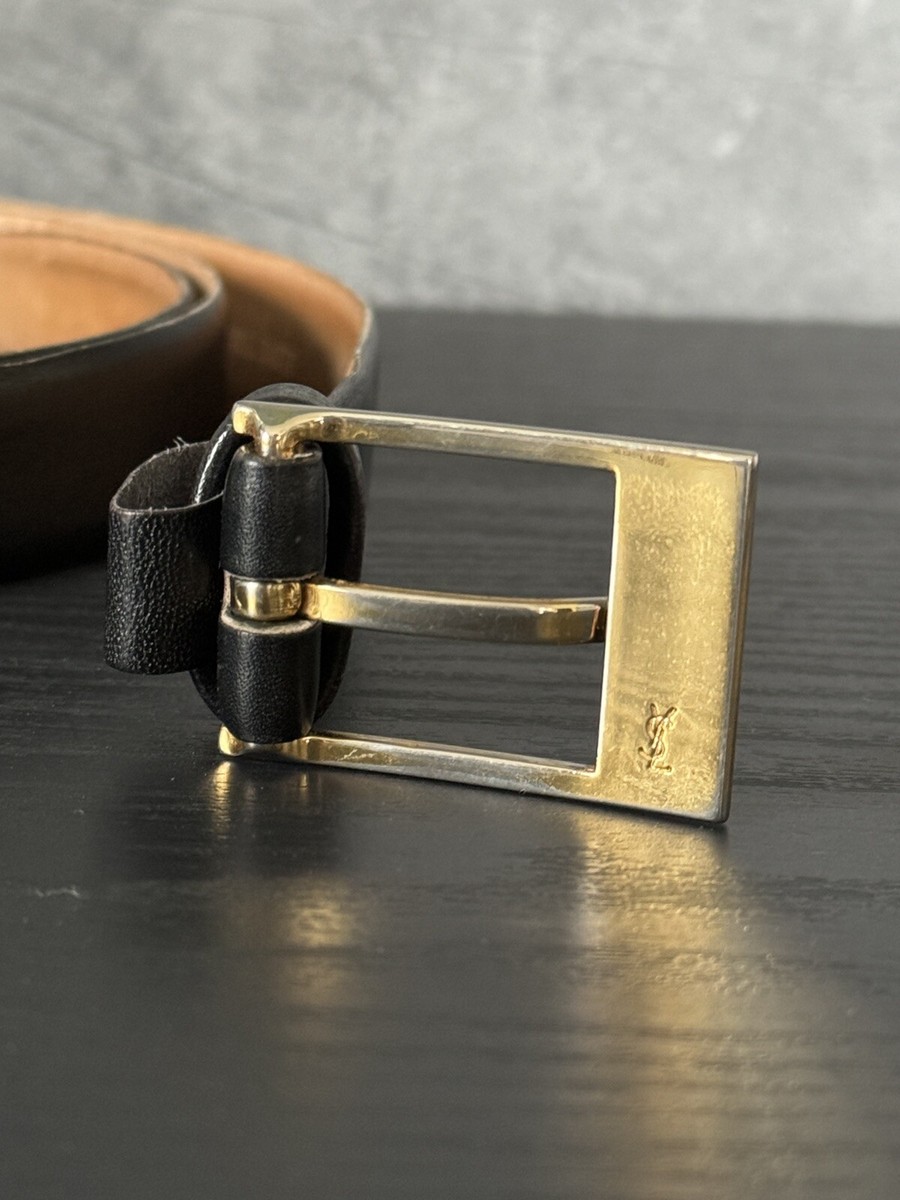 Yves Saint Laurent YSL Black Leather Belt Gold Buckle Quiet  display picture 1