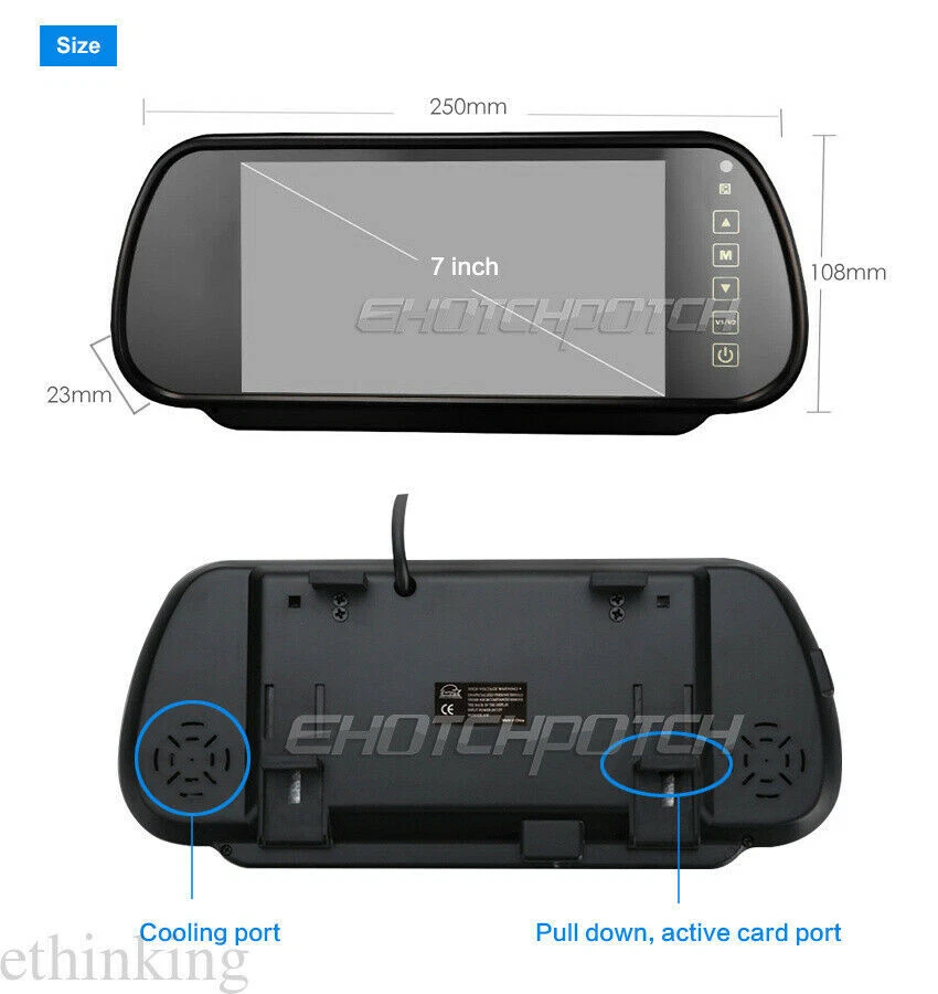 Reverse Backup Camera and Monitor 7" HD Car Vehicle Rearview Mirror Night Vision - Image 3 of 4