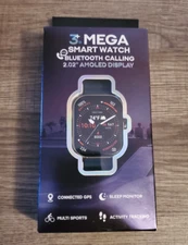 3 Plus Mega Smart Watch Bluetooth Calling 2.02" Amoled Display Black Brand New