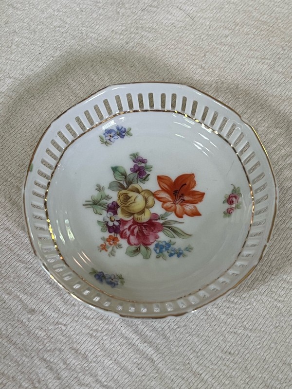 Bavaria Schumann Hand Painted Pierced Edge Floral Design
