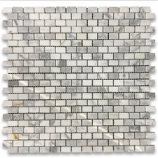 L60XP Mini Brick Offset Statuary White Marble Subway Mosaic Tile Polished