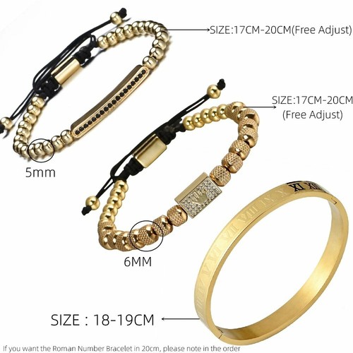 3Pcs/Set 14Kt Gold Filled Luxury Royal King Crown Roman Numeral Bangle Bracelet - Picture 10 of 19