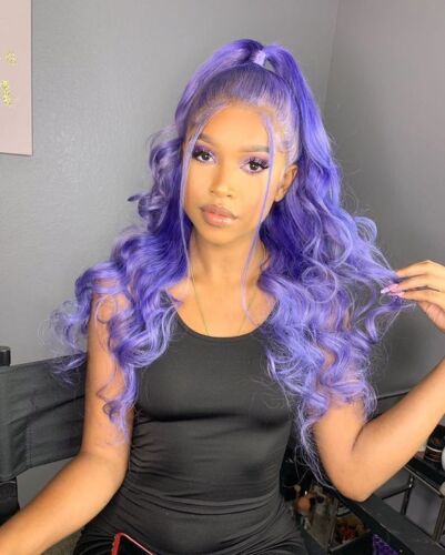 Beauty Long Deep Wave Purple Curly Wigs Lace Front Synthetic Heat Safe Wig Soft - Picture 4 of 10