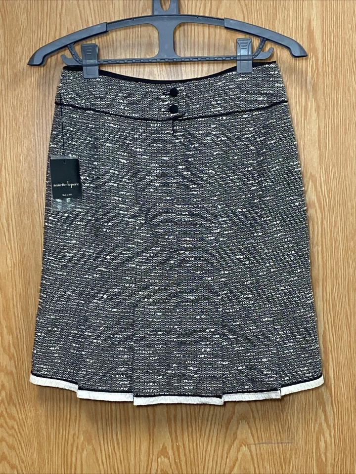 Falda lápiz Nanette Lepore mezcla de seda tweed plisada espalda dobladillo blanco 6 W11