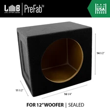 1.00 ft³ Sealed MDF Sub Enclosure Box for Single 12-Inch Car Audio Subwooofer