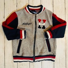 Tommy Hilfiger Varsity Jacket Boys 2T Gray Red Zip Up Logo Bomber Coat