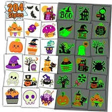 204 PCS Individually Wrapped Sheets Glow Halloween Tattoos for Kids Party