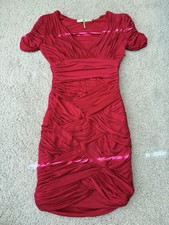 Womens Halston Heritage Pink Ruched V-Neck Short Sleeve Fitted Dress Size XS