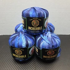 Lion INCREDIBLE Vtg. Ribbon Yarn Lot Of 5 Art# 520 #202 BLUE SHADES 50g Lot20843