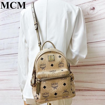 MCM Mini Rucksack Nieten Beige Authentisch Damen Taschen & Handtaschen