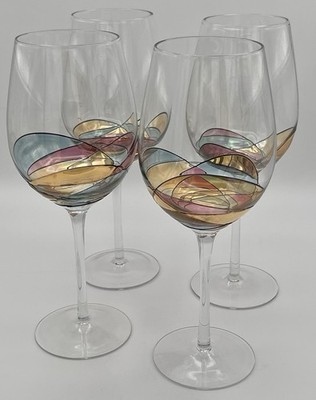 Antoni Barcelona Set Of 4 Stained Glass Wine Glasses 10.75 