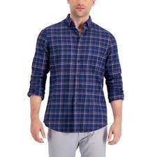 Club Room Men S Regula Fit Brushed Plaid Shirt Blue Size Medium