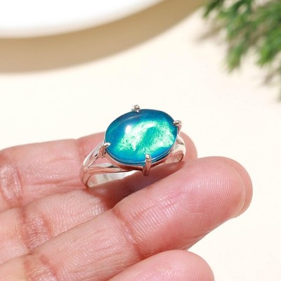 Blue Australian Opal Gemstone 925 Sterling Silver Handmade Ring  All Size
