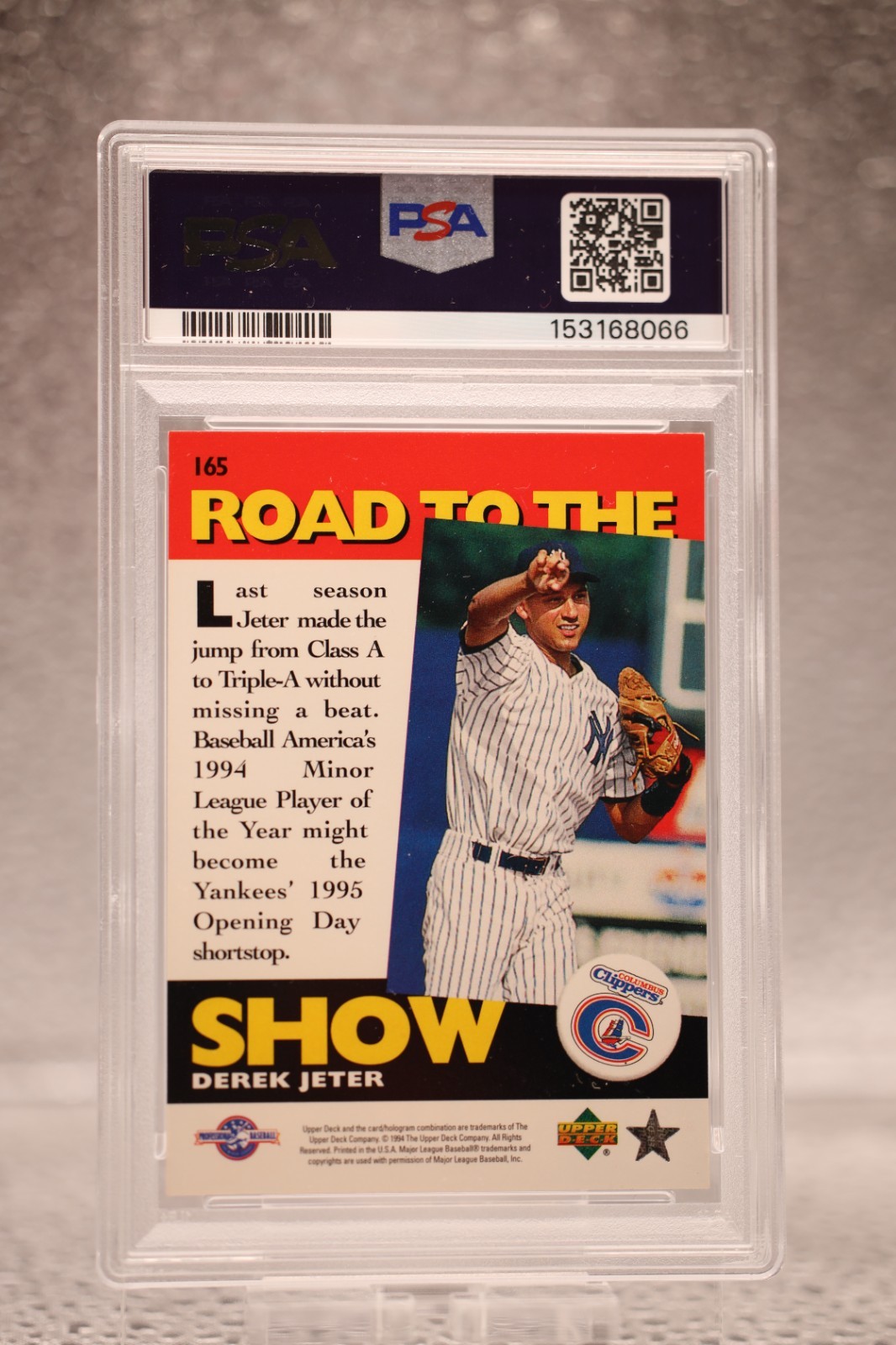 1995 Upper Deck Derek Jeter #165 Road to the Show RC PSA 9 Mint view 2