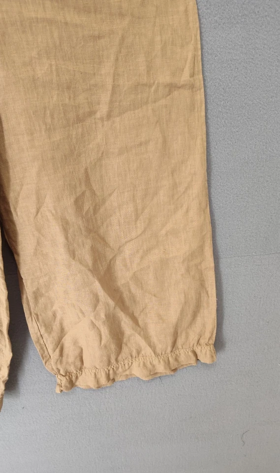 Pantalón Lou & Grey Mujer S Tostado Claro Caqui Pierna Ancha Recortado Volantes Dobladillo Mezcla de Lino Foto 4 de 4