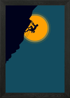 Rock Climbing Silhouette Framed Wall Art Poster Canvas Print Picture