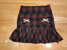 Vtg Girls Place Trumpet Pleated Hem Girls Skirt Side Zip S 6X/7 Red Plaid Lined