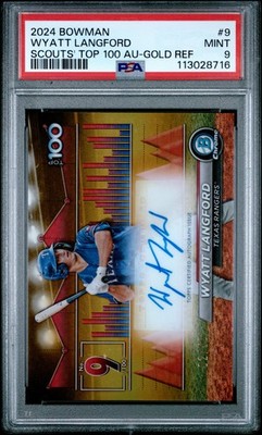 2024 Bowman Top 100 Auto #9 Wyatt Langford Scouts-Gold Ref 02/50 PSA 9