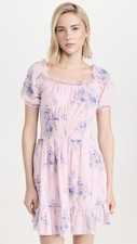 LoveShackFancy Lai Dress Juicy Plum Floral Smocked Puff Sleeve Size L