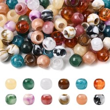 120x Acrylic Imitation Jade European Bead Large Hole Round Two Tone for Jewelry