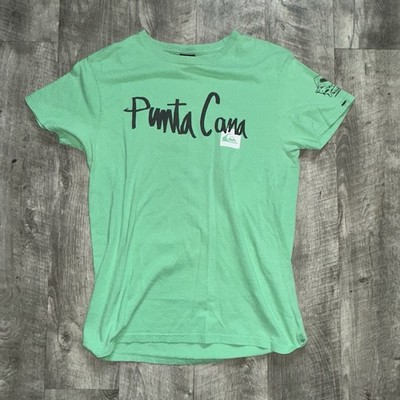 QUIKSILVER T Shirt Womens Small Green Punta Cana Surf Beach Graphic Logo 17.5x25