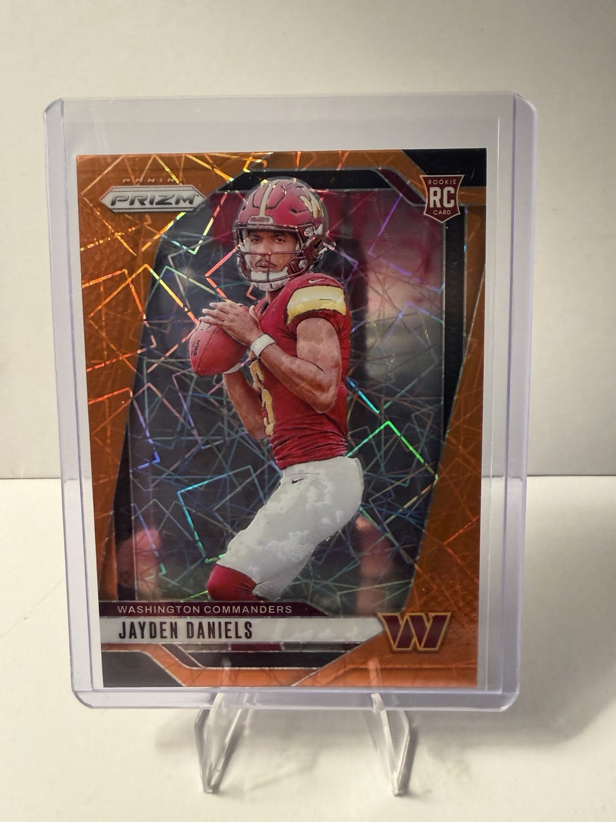 2024 Panini Prizm Jayden Daniels RC Orange Lazer Prizm #347 Commanders Rookie view 2