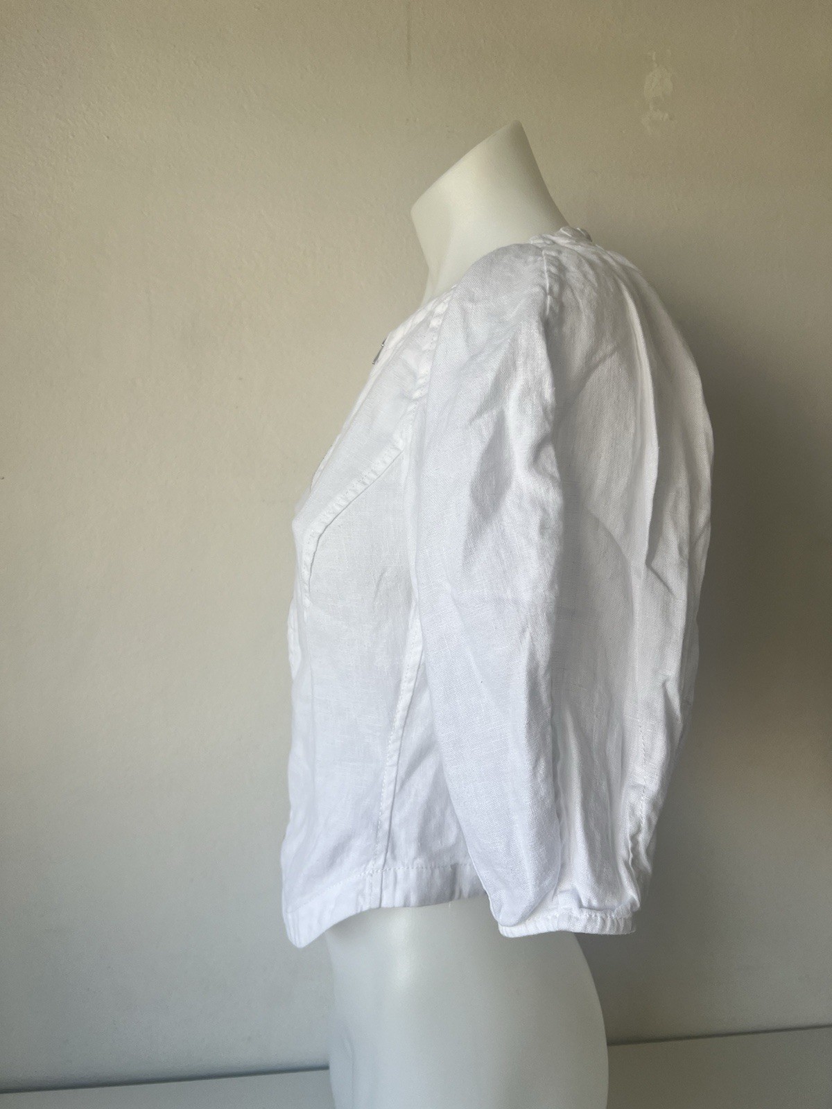 Oroton Top Women 6 White 100percent Linen Puff Sleeve Front Zip Blouse RRP $349 image 5