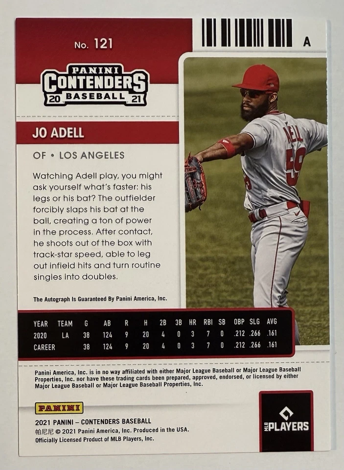 Jo Adell 2021 Panini Contenders Draft Ticket Red Rookie Auto #d 10/75 #121 - Image 2 of 2
