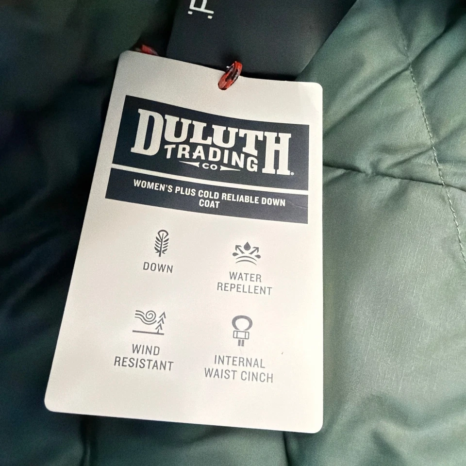 Duluth Trading Company Coat Womens 2X XXL Cold Reliable Down Green Hooded New - Image 3 of 4
