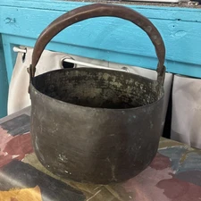 Antique Primitive Hand Forged Brass Copper Cauldron Pot w Handle Rustic