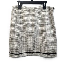 Anne Carson Silk Blend Skirt Size 16 Lined Black White Mini Size Zip Button