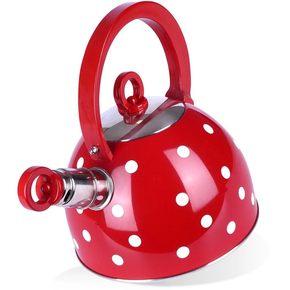 Bouilloire avec sifflet, acier émaillé, design - roses rouges et