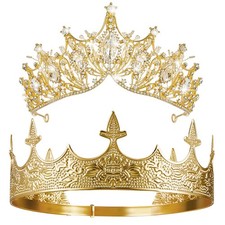 2 Pcs King and Queen Crowns Set Antique Baroque Royalty Tiaras Costume Access...