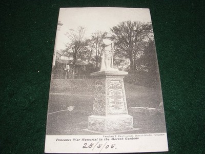 ALTE POSTKARTE PENZANCE MORRAB GÄRTEN BURENKRIEGSDENKMAL VON VAUGHAN PAUL