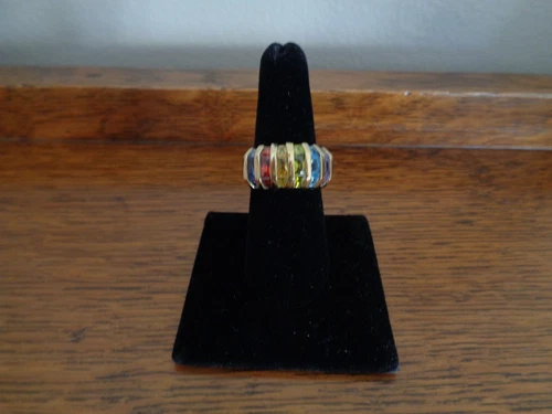 VTG Gold Vermeil Signed IWI 925 Rainbow Multi Gemstone Channel Set Ring Size 7