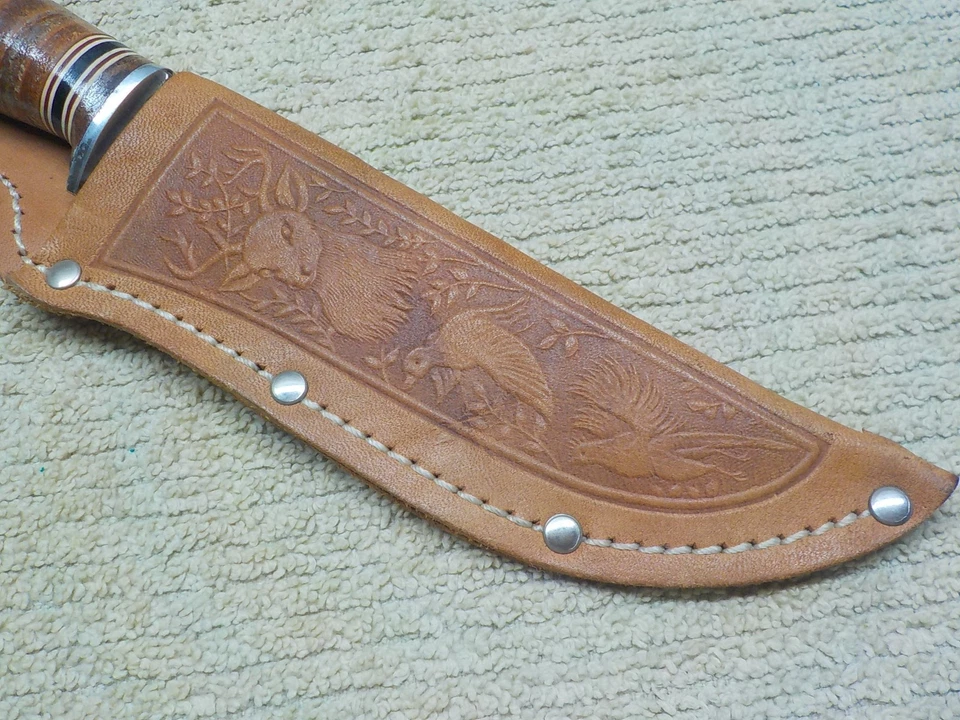 Cuchillo de hoja fija única BOKER USA Tree Brand 155-5 funda de cuero Foto 2 de 4