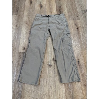 Prana Zion Hiking Pants Mens 34x32 Khaki Tan Integrated Belt Cargo Snap Cuff