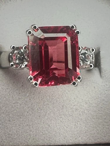 Exquisite Sunset Padparadscha Sapphire 925 Sterling Silver Size 7