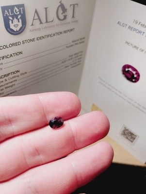 2.12ct Natural Pink Spinel ALGT Certified Deep Purplish Pink NO HEAT Investiment
