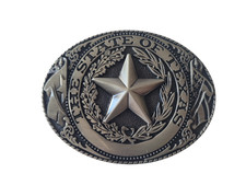 The Great State Of Texas Seal Belt Buckle Silver Finish Texas 3.50" Oval Buckle