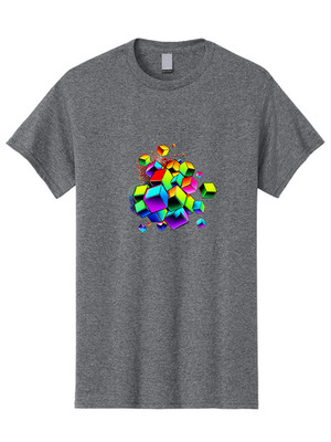 Multicolored-Cubes Mens Graphic Tee, 100% Cotton, Casual Summer Wear